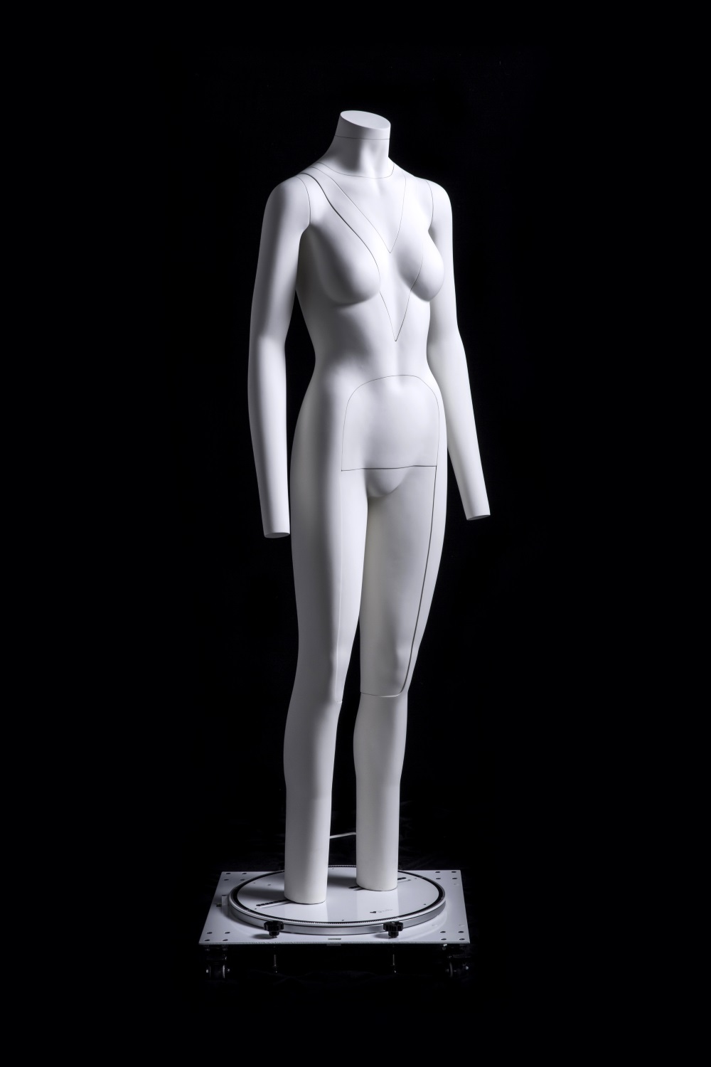 Fotofigur "Ghost" PREMIUM Dame weiß, ohne Kopf, inkl. fahrbarer Standplatte 360° drehbar