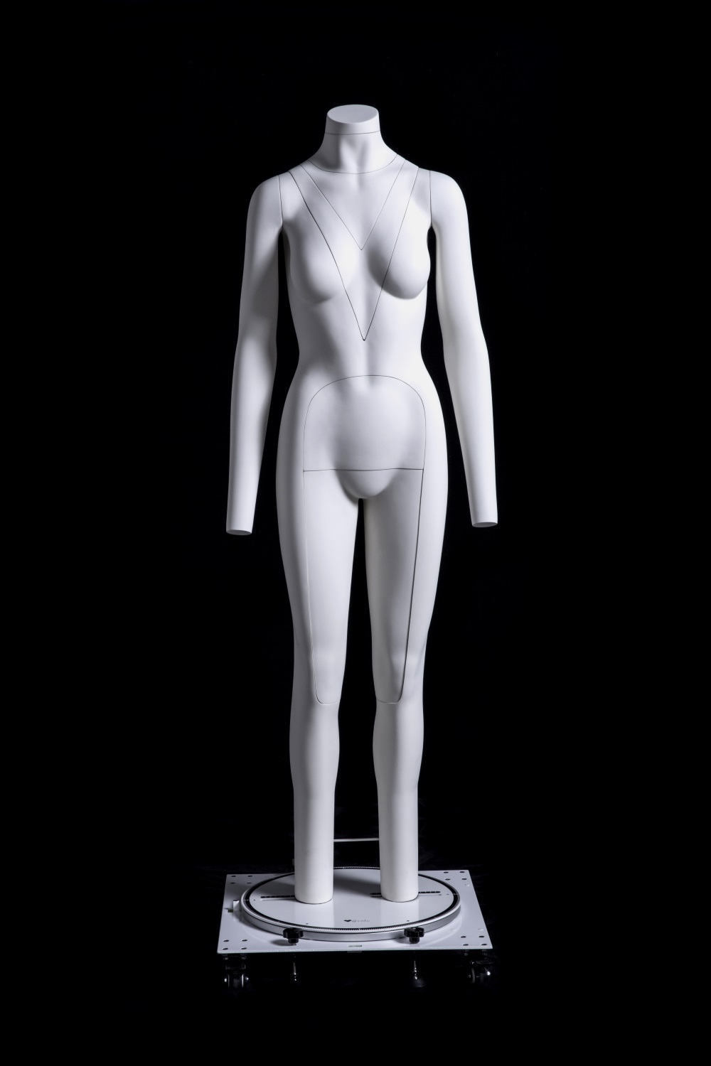 Fotofigur "Ghost" PREMIUM Dame weiß, ohne Kopf, inkl. fahrbarer Standplatte 360° drehbar